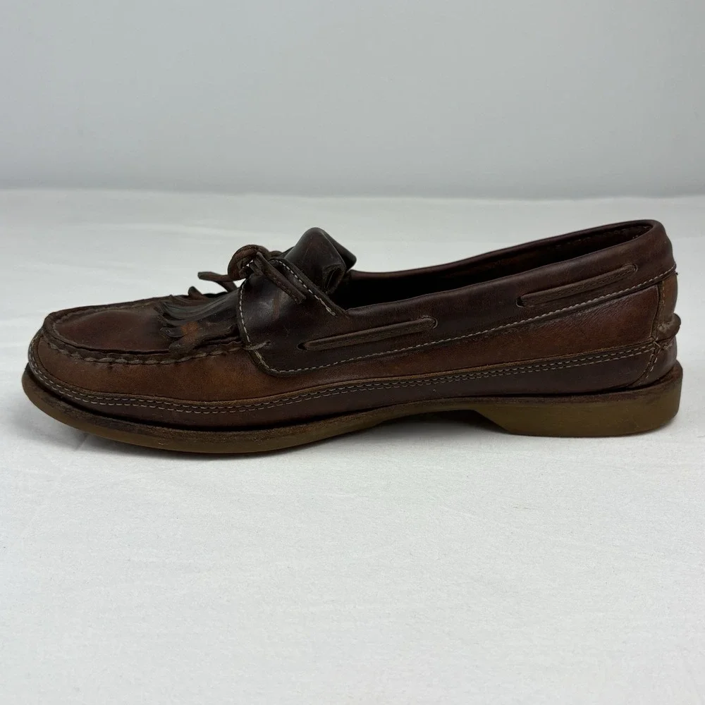 VTG Timberland Hampton Oiled Brown Leather Kiltie Camp Boat Shoes 9M USA
